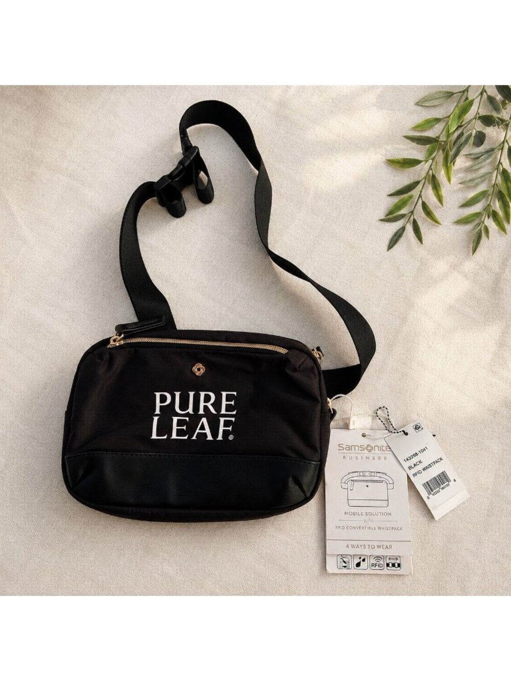 Samsonite Pure Leaf Business Crossbody RFID Waistpack Black Bag Purse Travel New